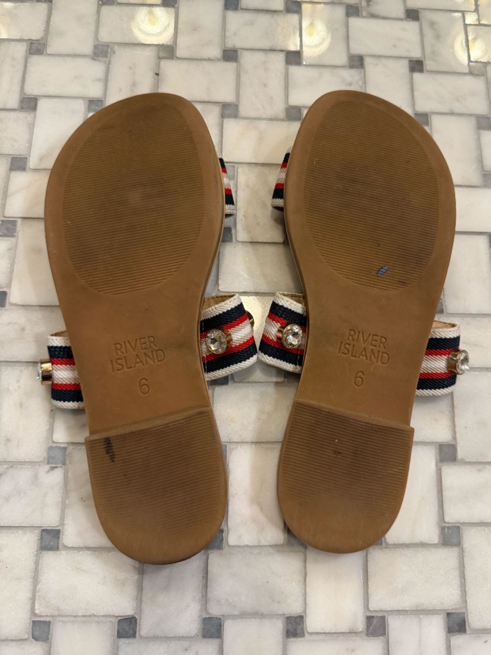 River Island Jeweled Striped Slide Sandals UK 6 / US 8 Rhinestone Embellished - Picture 6 of 6